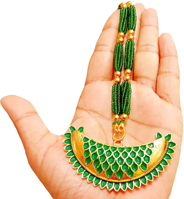 (Pack_Of_2)_Assamese_Traditional_Gold_Plated_Green_Colour_Pendant_For_Girls_&_Women